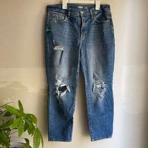 12 PETITE 99% Cotton Old Navy OG Straight High Rise Ripped Jeans